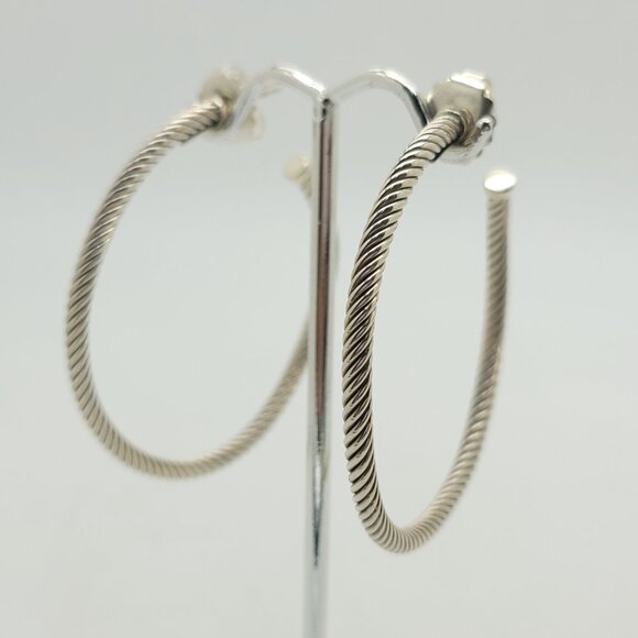 DAVID YURMAN Sterling Silver Classic Cable Hoop Earrings 2 inch with Pouch - Picture 4 of 9